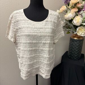 Alfred Dunner Ivory Textured Lace Knit Short Sleeve Top Women’s Large